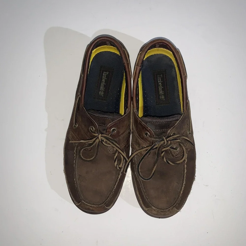 Timberland Boat Shoes Mens Size 10 Brown Leather Deck Moc Toe Slip On 71024
